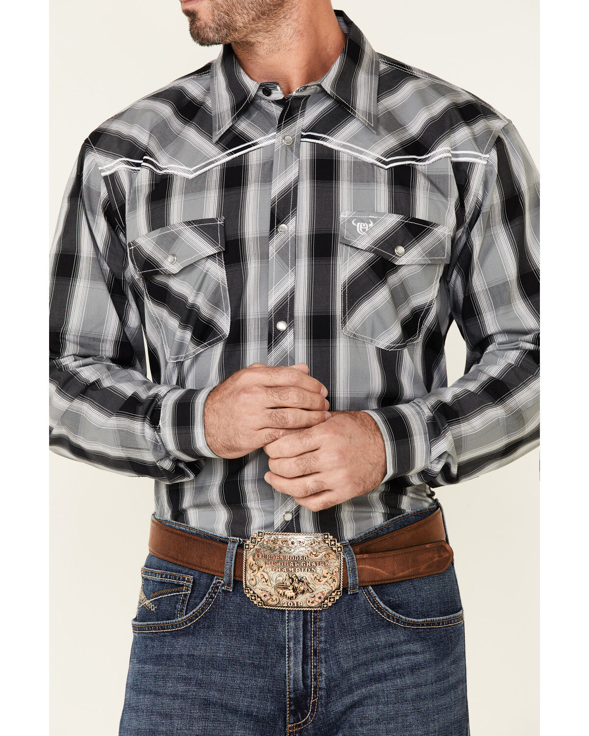 Image #3 - Cowboy Hardware Men's Hombre Large Plaid Print Long Sleeve Pearl Snap Western Shirt , , hi-res