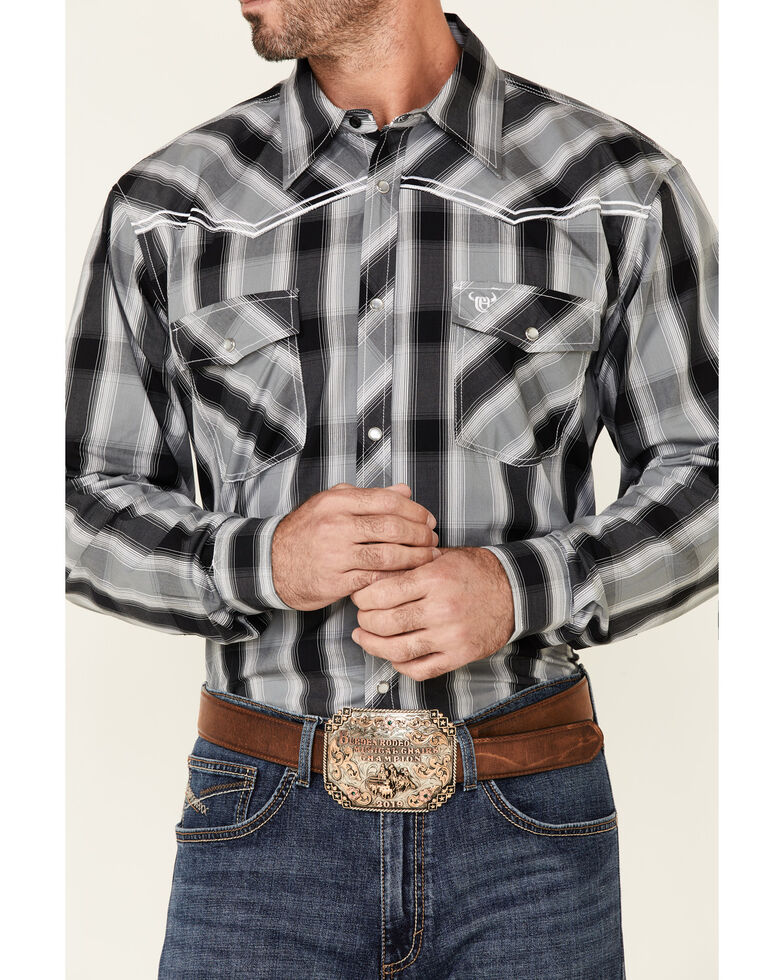 Cowboy Hardware Men's Hombre Large Plaid Long Sleeve Snap Western Shirt , Black, hi-res