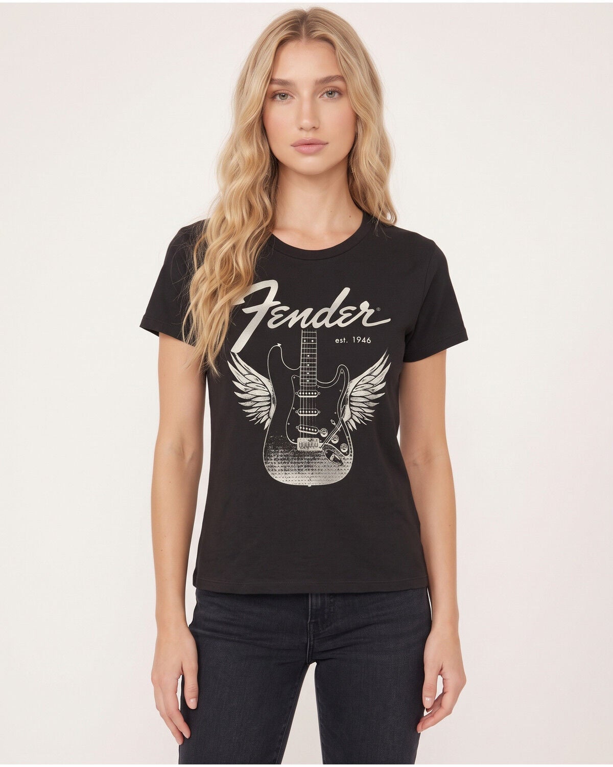 Fender Women's Vintage Fender Strat Short Sleeve Graphic Tee, Black, hi-res
