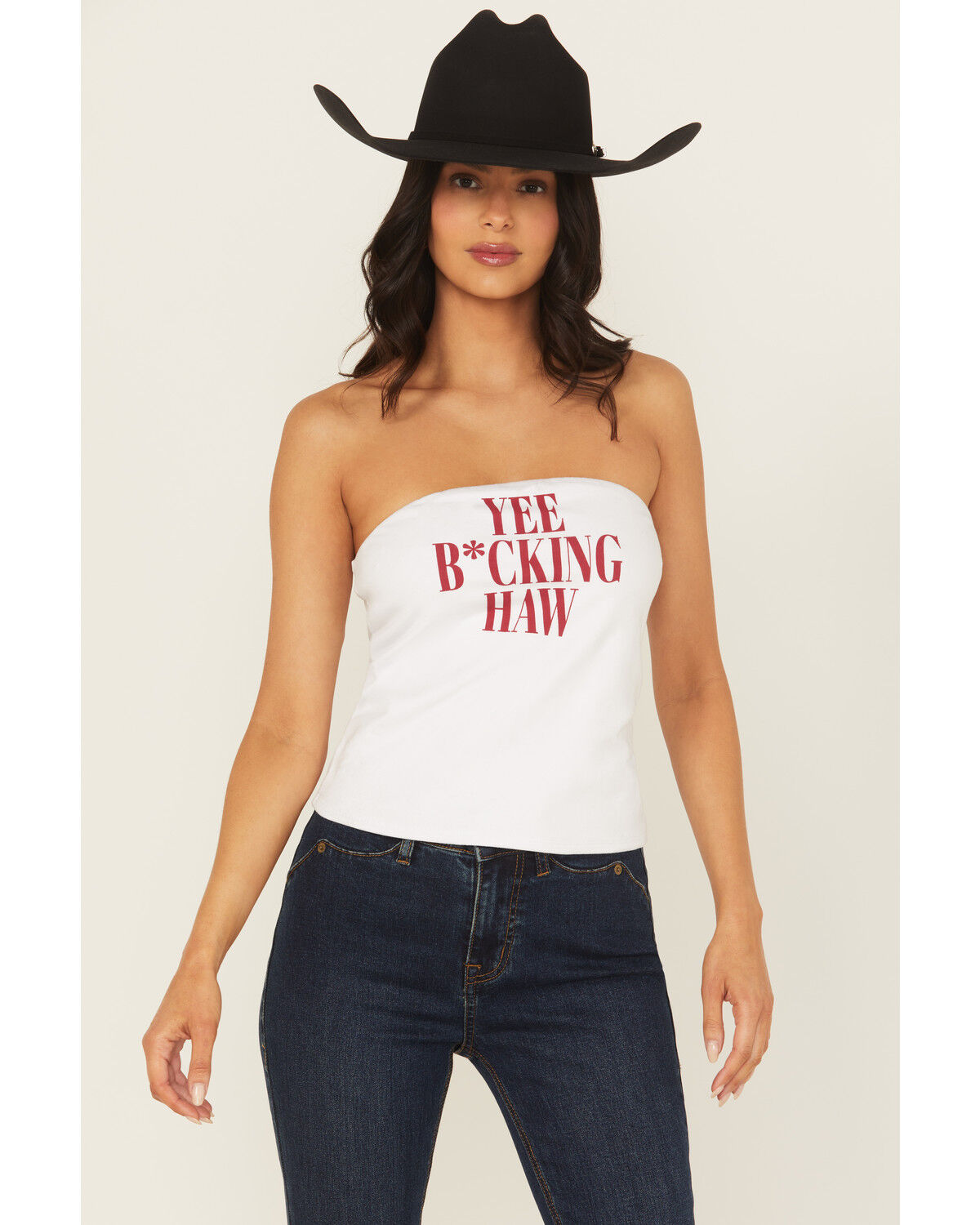 Image #1 - Blended Women's Yee B*cking Haw Tube Top, White, hi-res