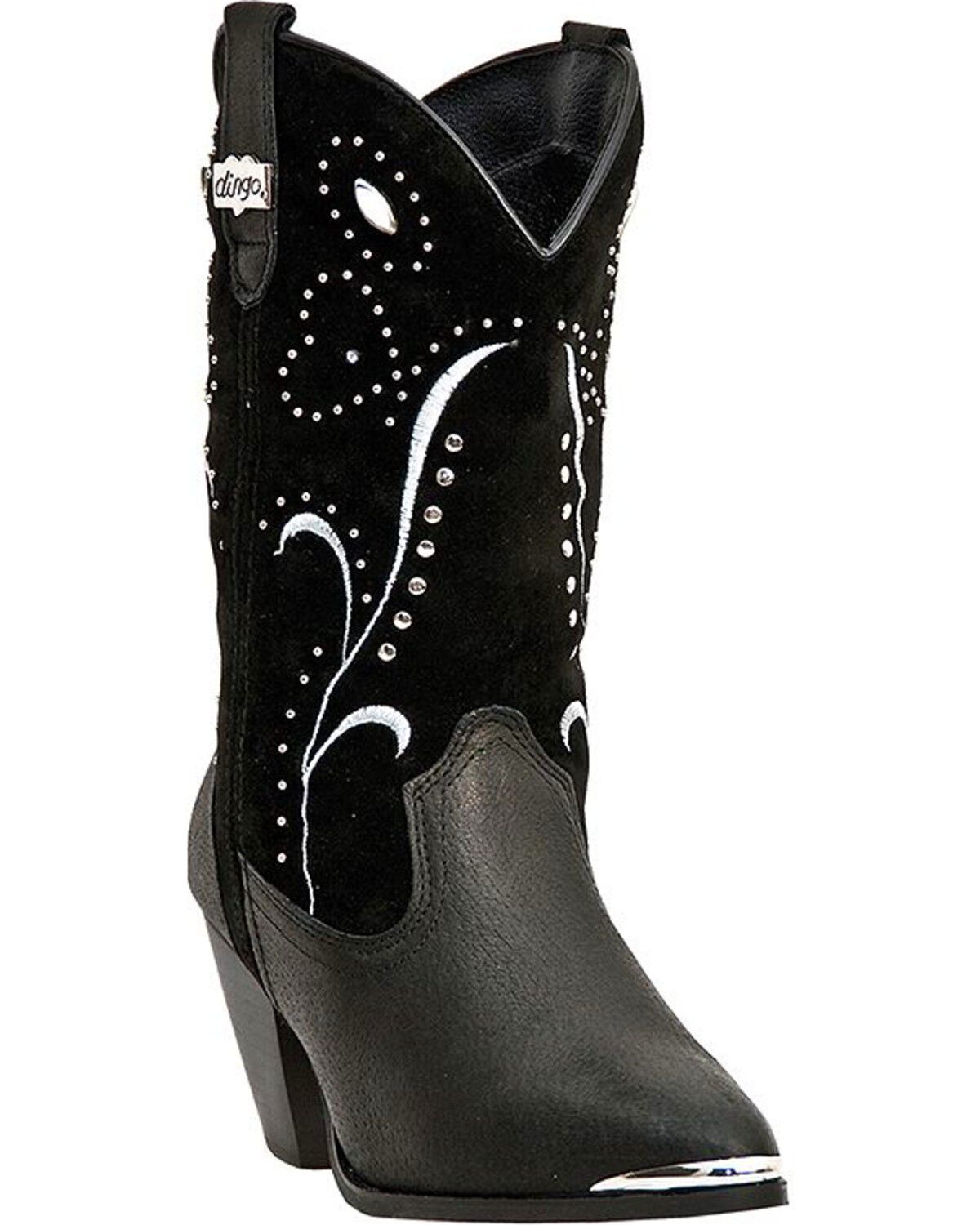 Image #1 - Dingo Women's Ava Studded Western Boots - Round Toe, Black, hi-res