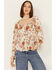 Image #1 - Wild Moss Women's Floral Smocked Waist Top, Ivory, hi-res