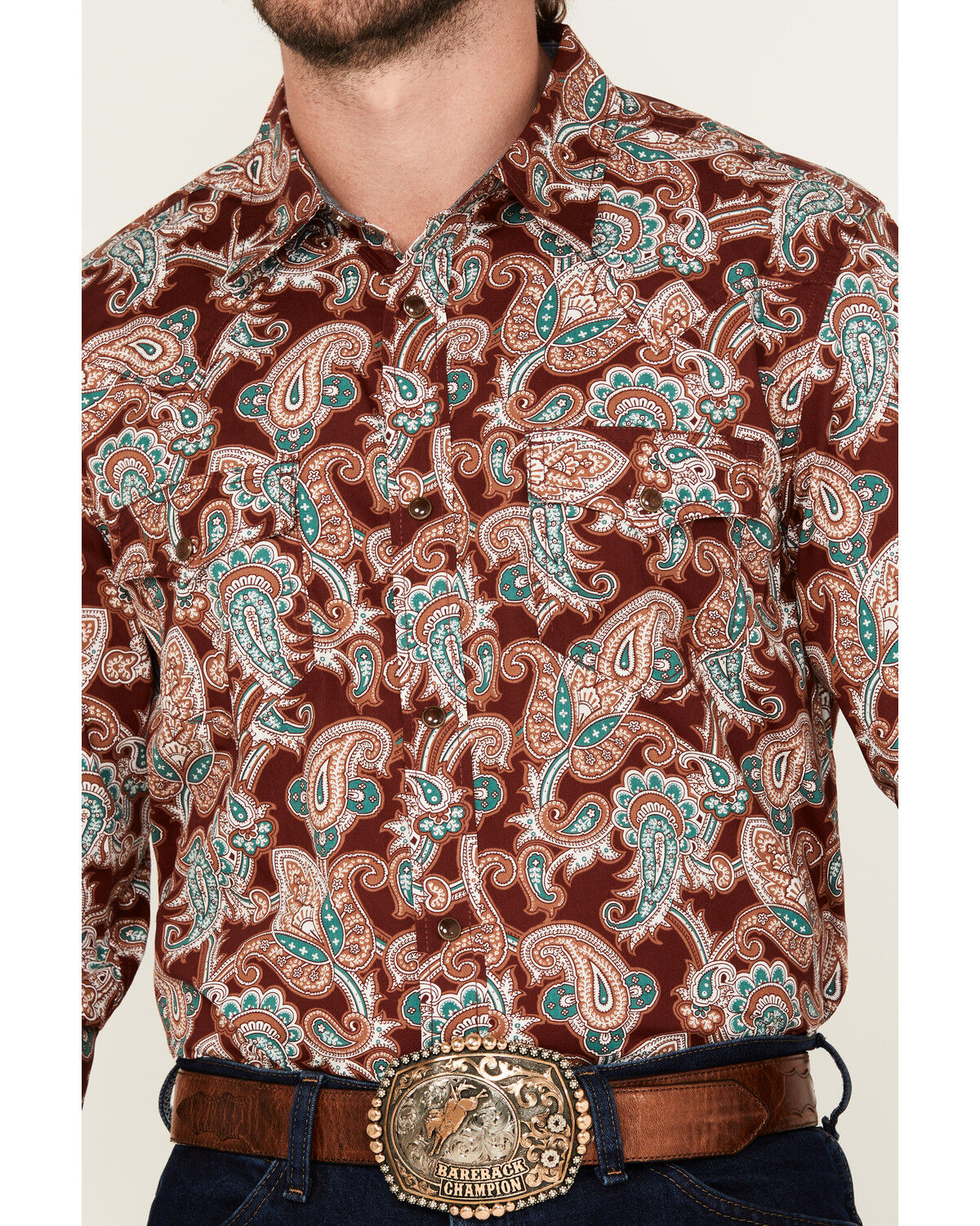 Image #3 - Cody James Men's Noah Paisley Print Long Sleeve Snap Western Shirt - Tall, Burgundy, hi-res