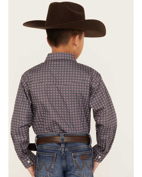 Image #4 - Roper Boys' Amarillo Geo Print Long Sleeve Western Pearl Snap Shirt, Grey, hi-res
