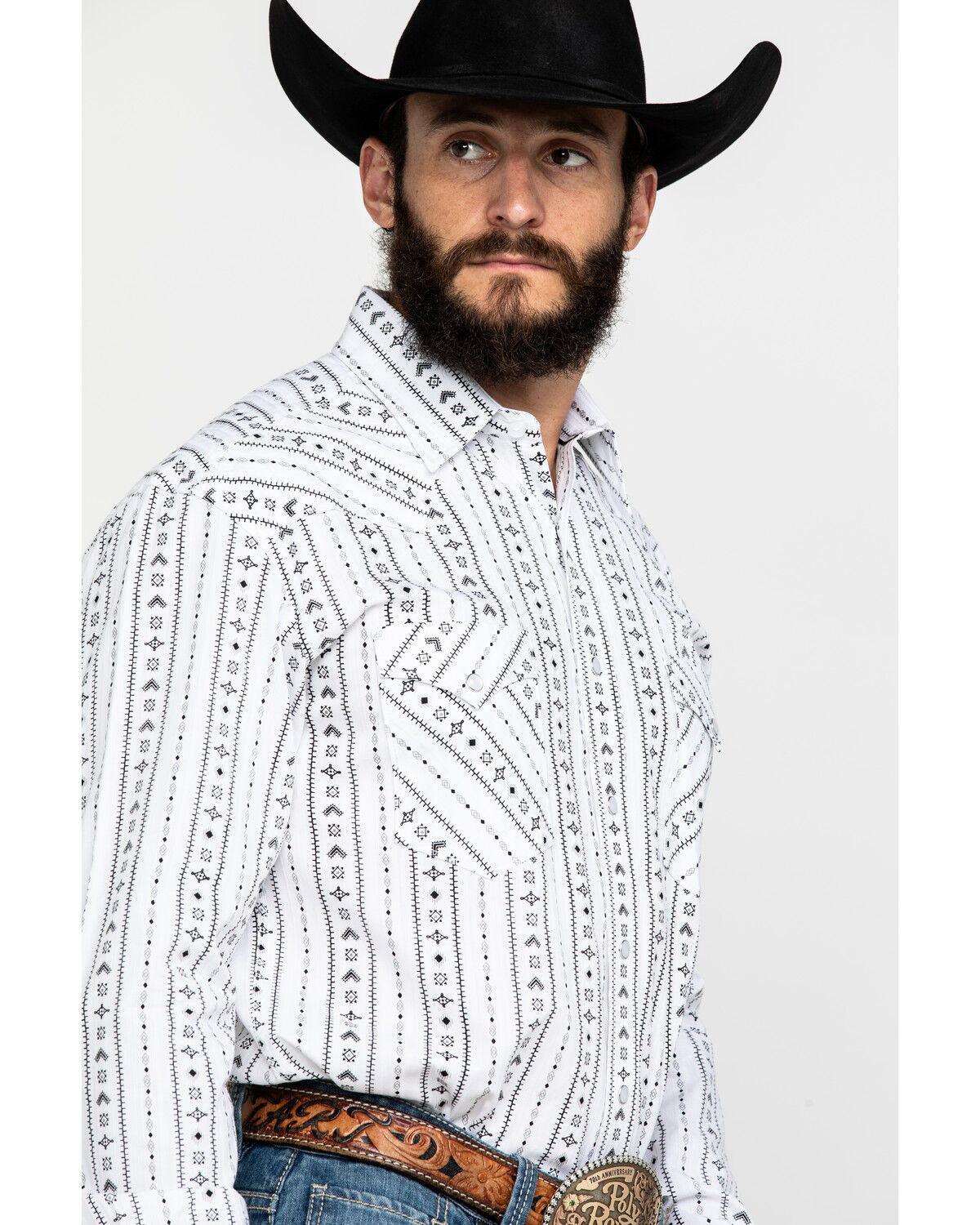 Image #3 - Rough Stock by Panhandle Men's Kaibab Southwestern Print Long Sleeve Western Shirt, White, hi-res