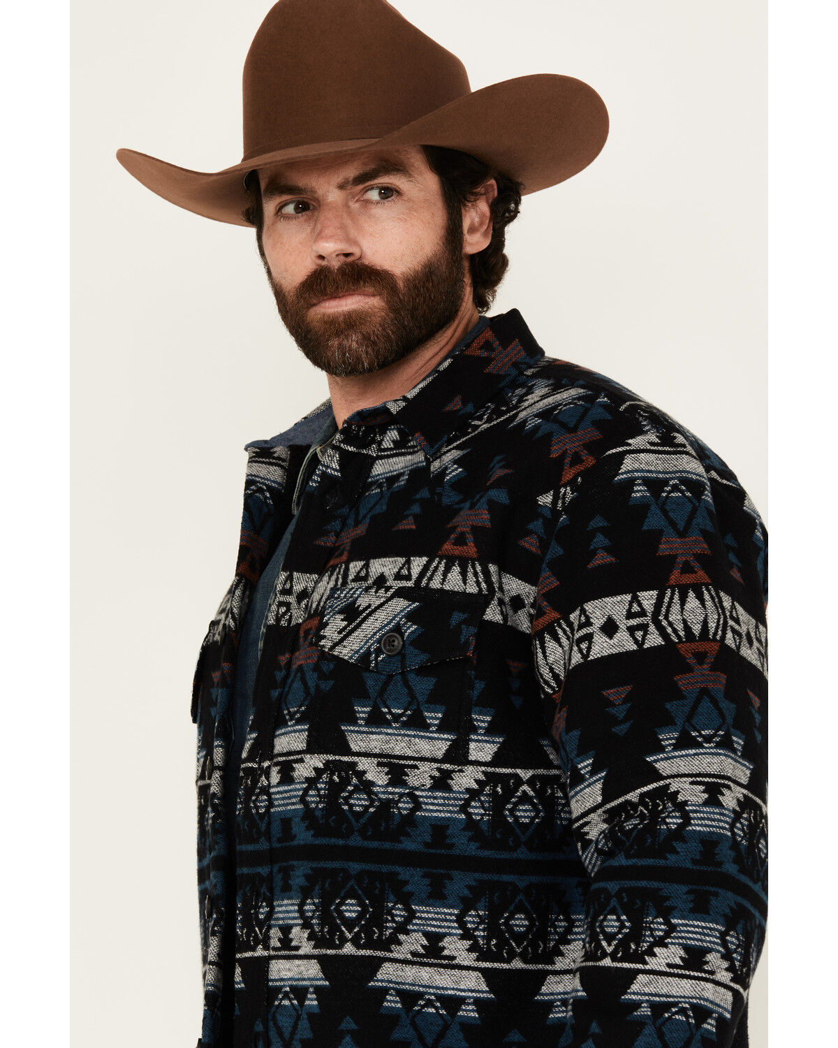 Image #2 - Cody James Men's Beacon Southwestern Print Sherpa Lined Flannel Shirt Jacket, Black, hi-res
