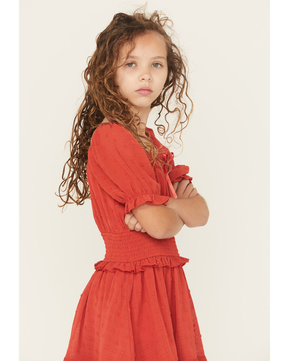 Image #2 - Ash & Violet Girls' Chiffon Dot Short Sleeve Mini Dress, Red, hi-res