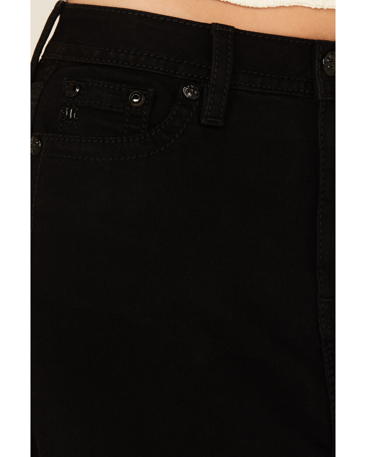 Image #4 - Miss Me Women's Embroidered Pocket Stretch Denim Maxi Skirt, Black, hi-res