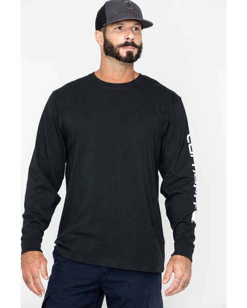 Carhartt Men's Loose Fit Heavyweight Long Sleeve Logo Graphic Work T-Shirt - Big & Tall, Black, hi-res