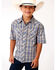 Roper Boys' Classic Grey Plaid Short Sleeve Western Shirt , Grey, hi-res