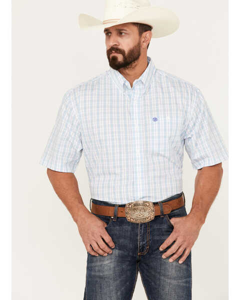 Wrangler Men's Classic Plaid Print Short Sleeve Button-Down Western Shirt - Big, White, hi-res