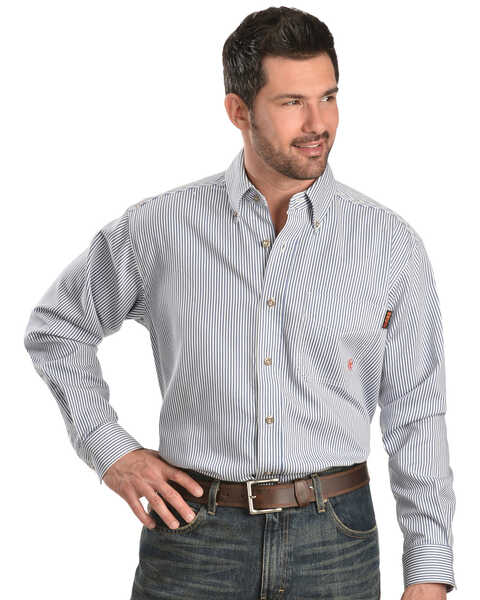 Image #1 - Ariat Men's Flame-Resistant Striped Work Shirt - Big & Tall, Blue, hi-res