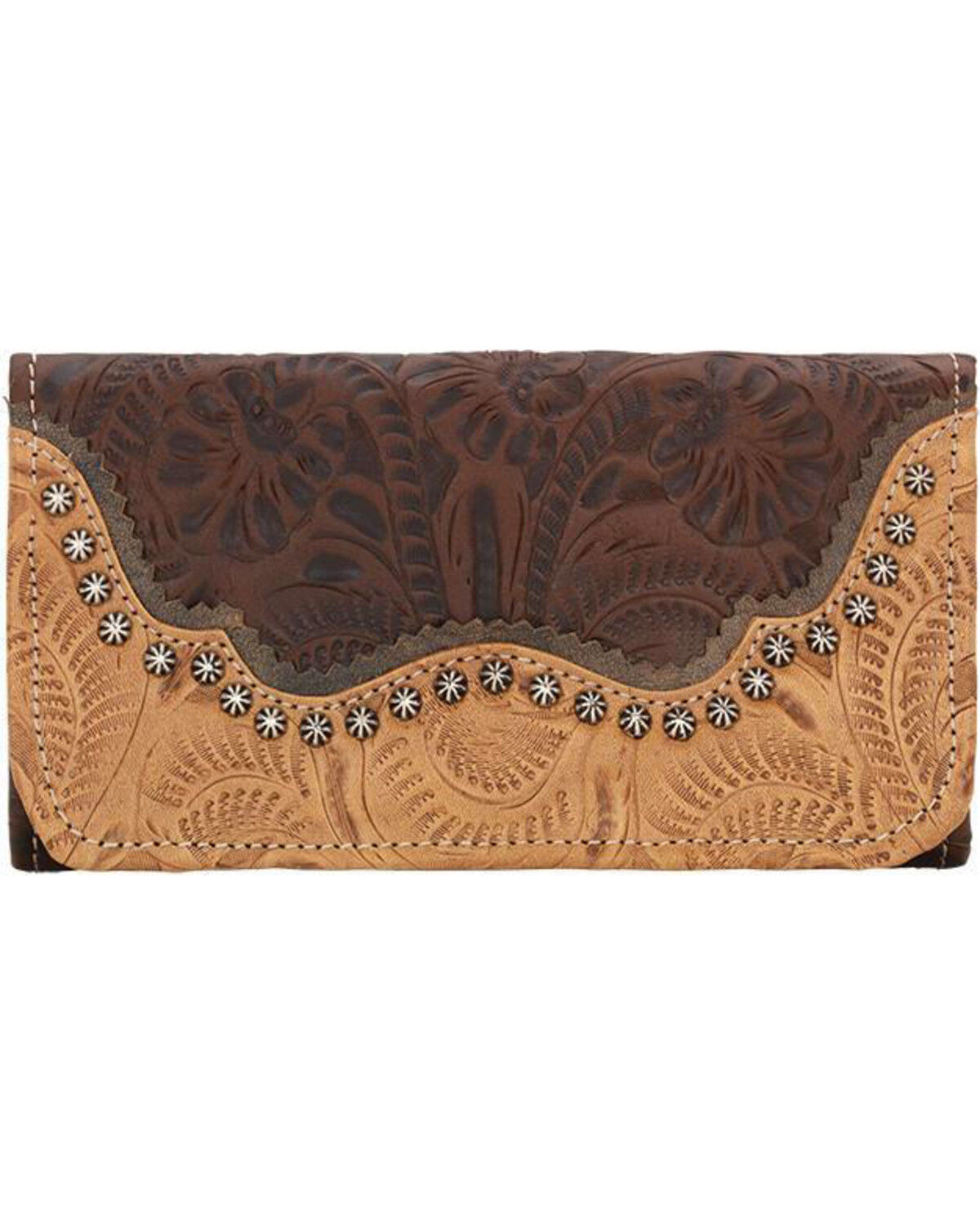 Image #1 - American West Women's Saddle Ridge Tri-Fold Wallet, Chestnut, hi-res