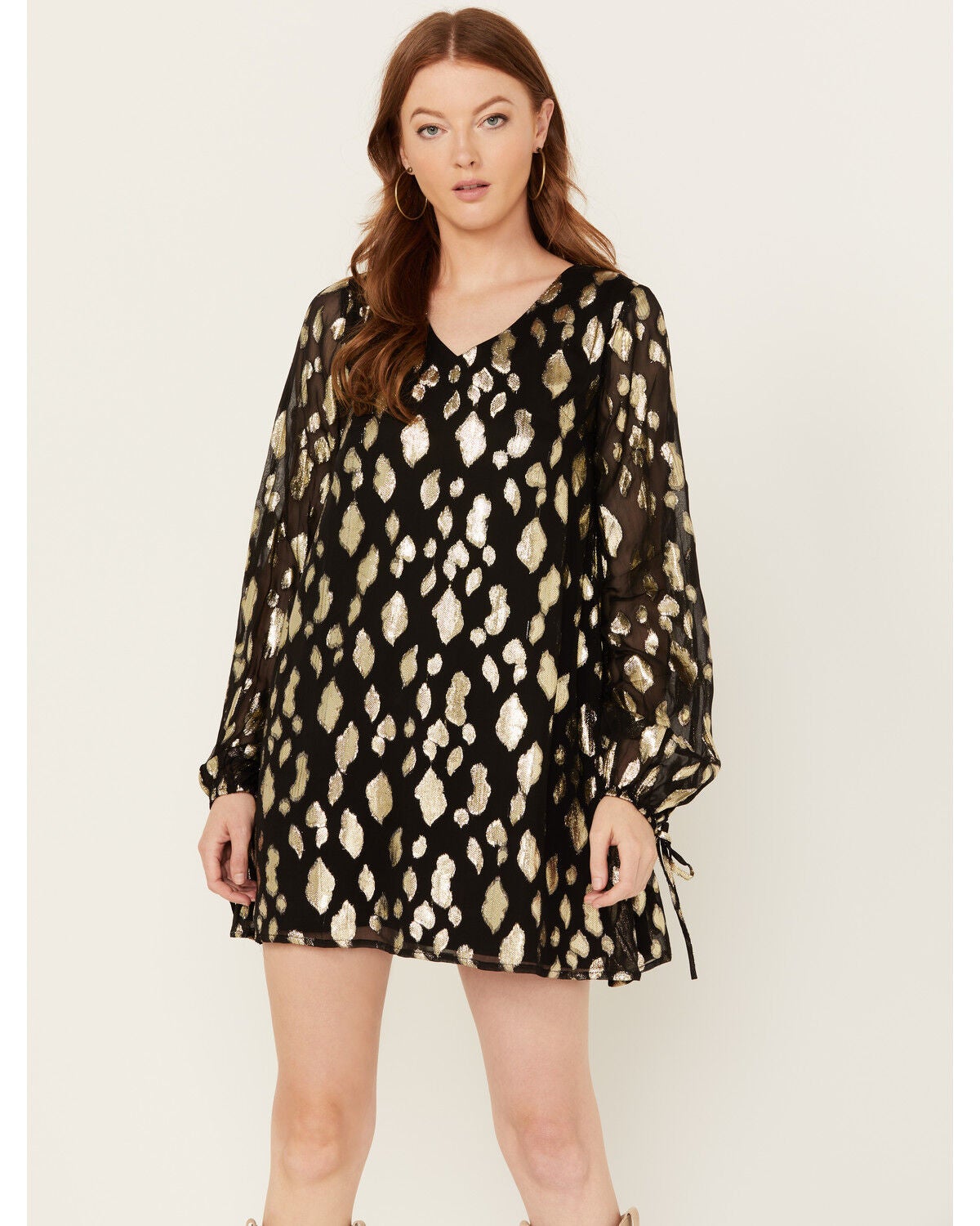 En Creme Women's Long Sleeve Mini Dress, Black, hi-res