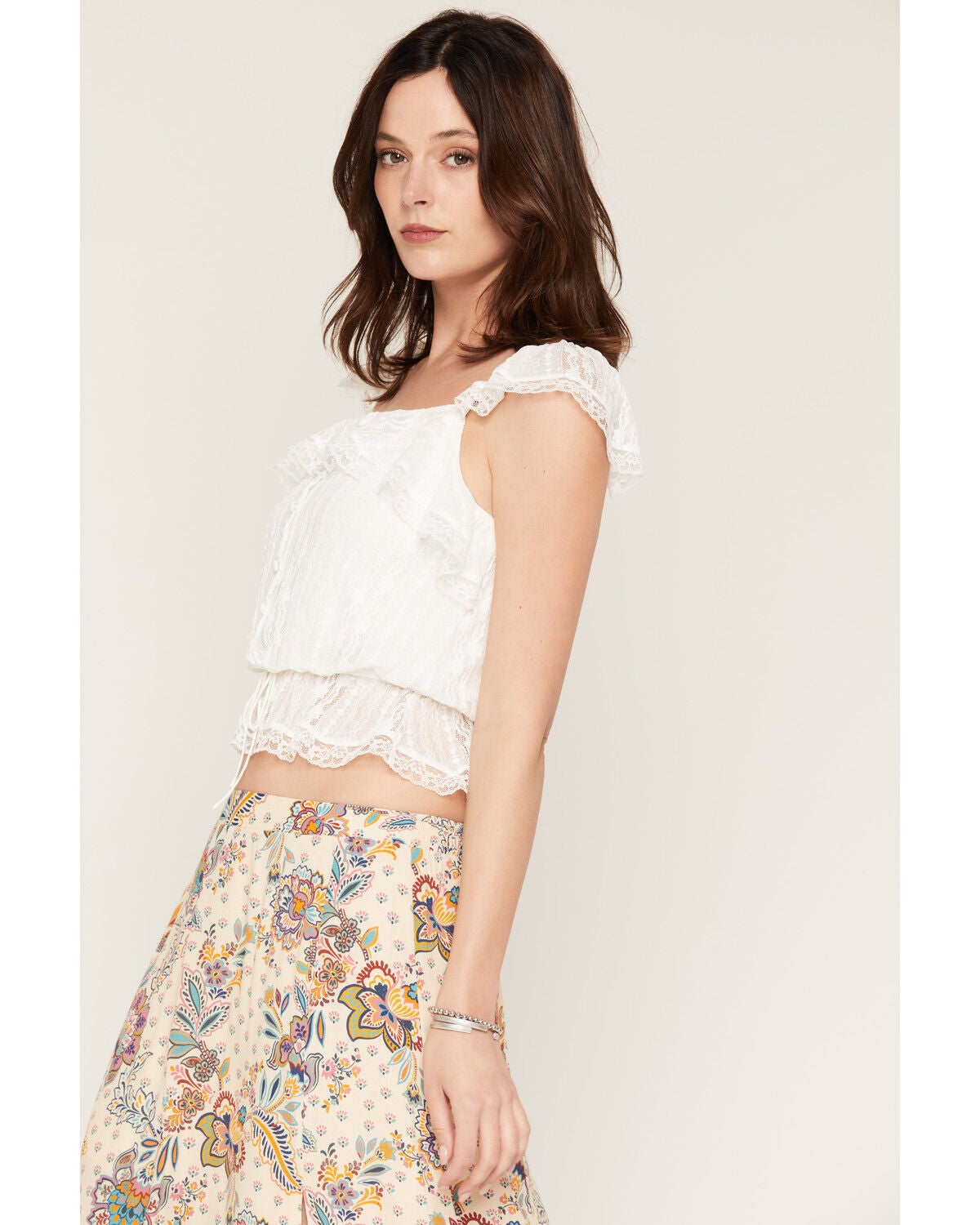 Image #2 - Shyanne Women's Ronson Flutter Sleeve Lace Tank, White, hi-res