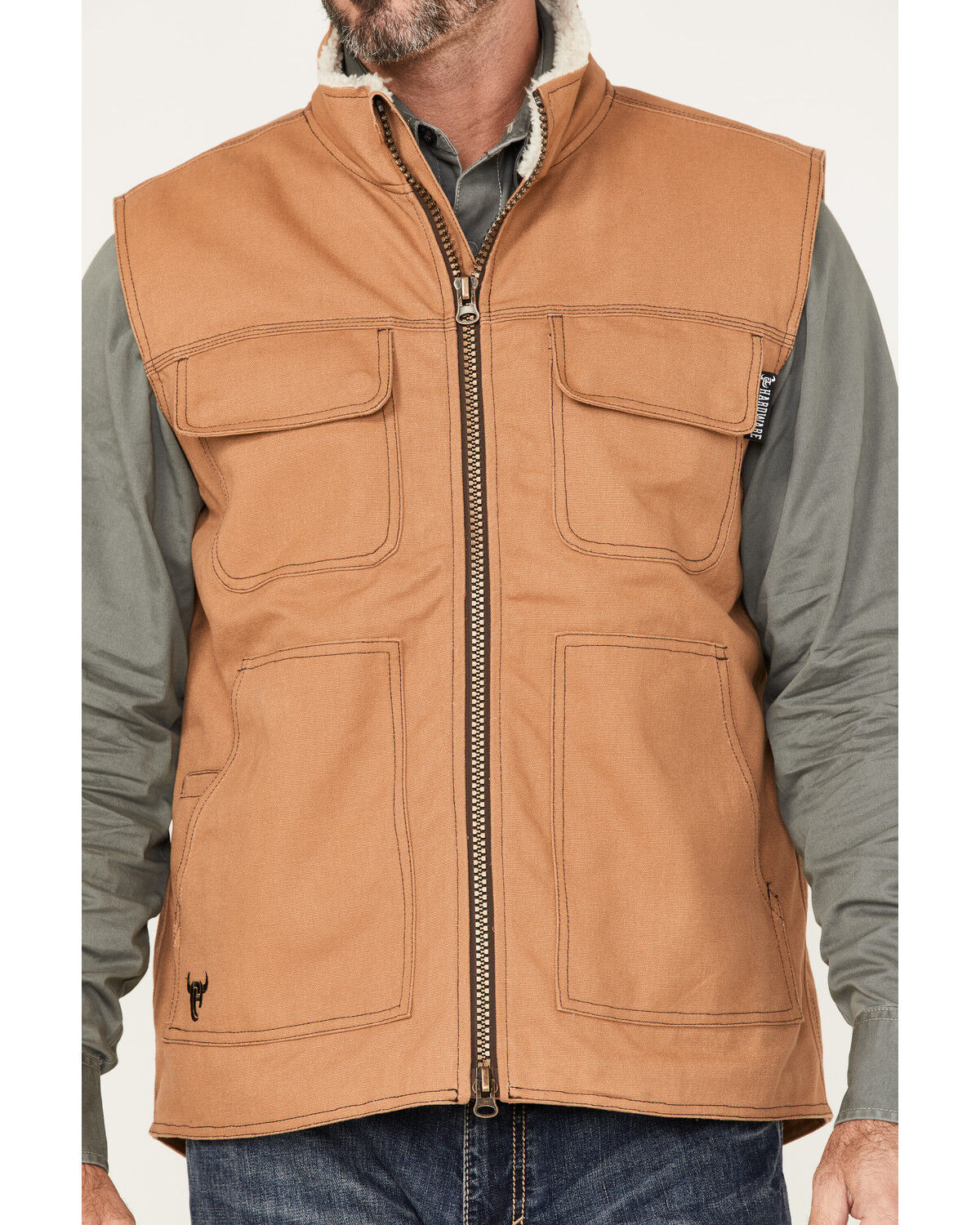 Image #3 - Cowboy Hardware Men's Ranch Canvas Berber Sherpa-Lined Vest, Camel, hi-res