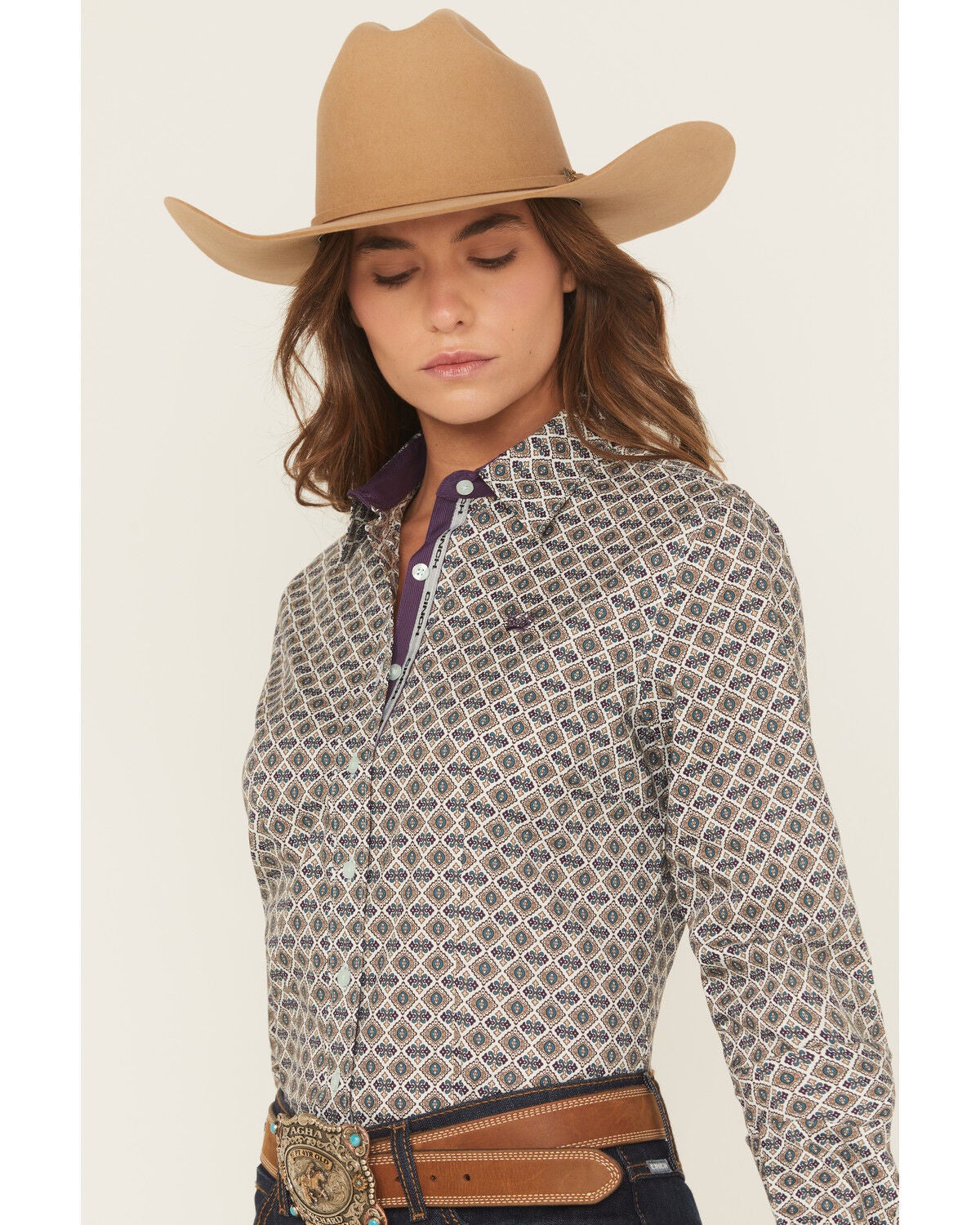 Image #2 - Cinch Women's Medallion Print Long Sleeve Button-Down Western Shirt, Light Blue, hi-res