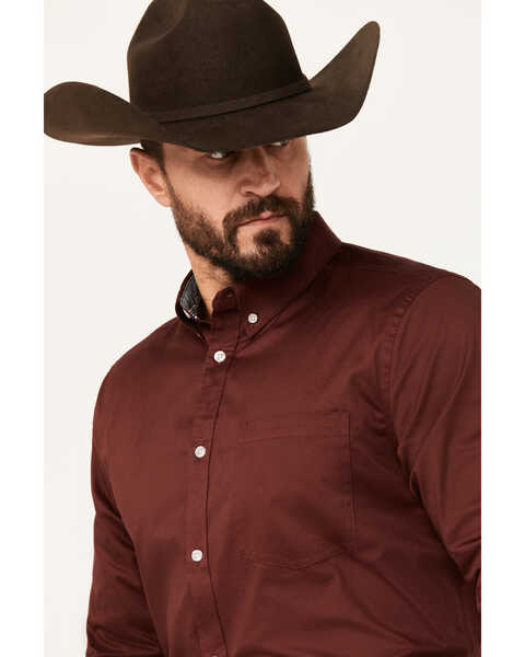 Image #2 - Cody James Men's Basic Twill Long Sleeve Button-Down Performance Western Shirt - Tall, Wine, hi-res