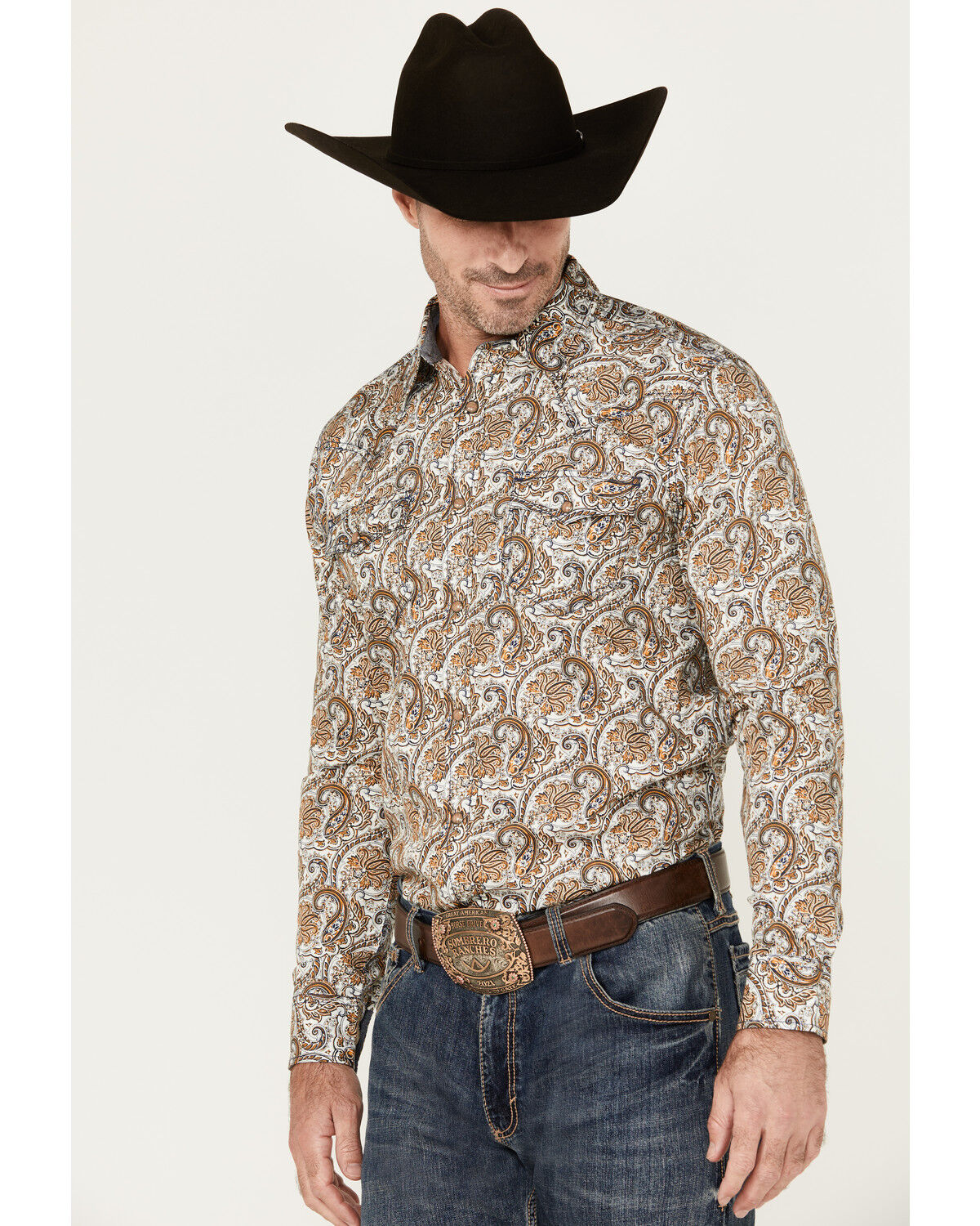 Image #2 - Cody James Men's Gold Dust Paisley Print Long Sleeve Pearl Snap Western Shirt - Tall, White, hi-res