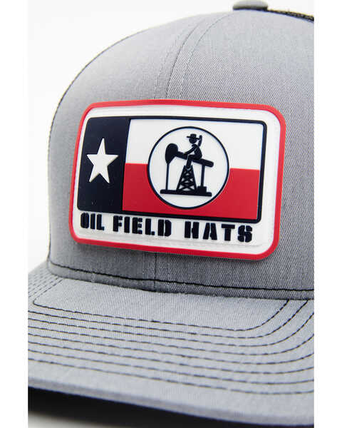 Image #2 - Oil Field Hats Men's Texas Flag Pump Jack Logo Rubber Patch Mesh Back Ball Cap , Grey, hi-res