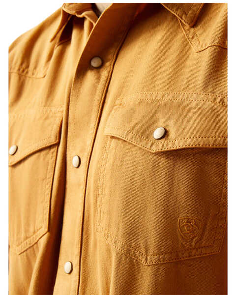 Image #3 - Ariat Men's Jurlington Retro Fit Solid Long Sleeve Snap Western Shirt - Tall , Mustard, hi-res