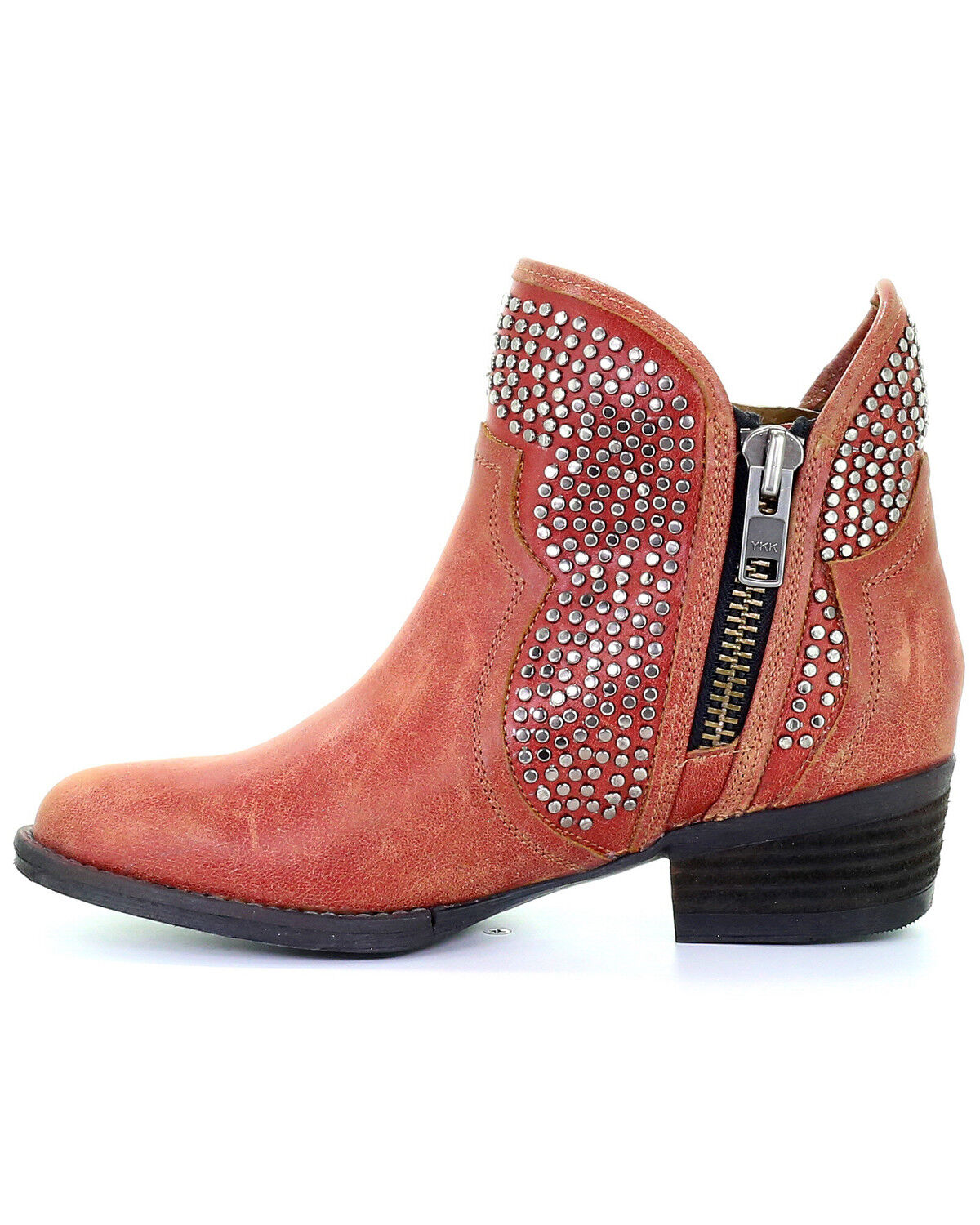 Image #3 - Circle G Women's Studded Booties - Round Toe, Orange, hi-res