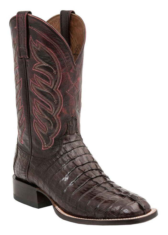 Lucchese 1883 Handmade Landon Hornback Caiman Tail Cowboy Boots - Square Toe, Barrel Brn, hi-res