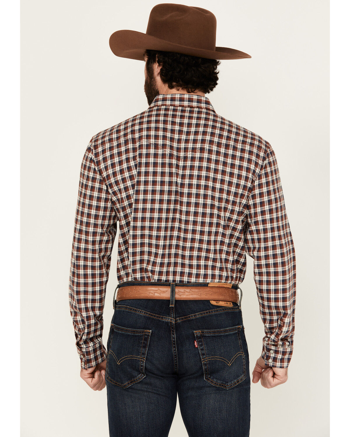 Image #4 - Blue Ranchwear Men's Bryce Plaid Print Long Sleeve Snap Western Shirt, Red, hi-res