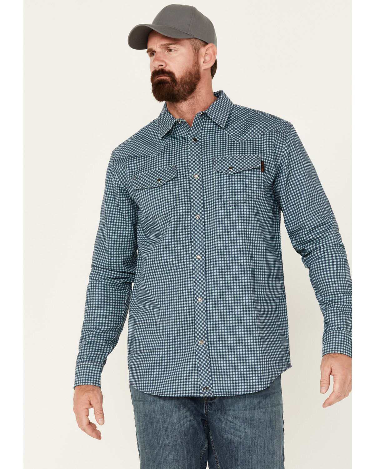 Image #1 - Cody James Men's FR Mid Weight Geo Print Long Sleeve Snap Western Shirt - Big & Tall, Teal, hi-res