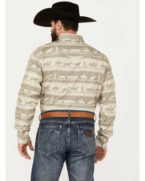 Image #4 - Roper Men's Vintage Horse & Cow Striped Print Long Sleeve Pearl Snap Western Shirt, Sand, hi-res