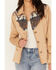 Image #3 - Shyanne Women's Faux Suede Southwestern Yoke Blazer , Beige, hi-res