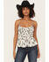 Image #1 - Wild Moss Women's Floral Print Smocked Tank, Ivory, hi-res