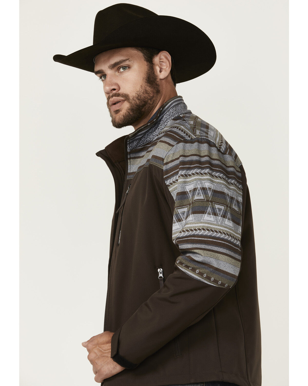 Image #2 - Hooey Men's Serape Striped Print Color Block Softshell Jacket, Brown, hi-res