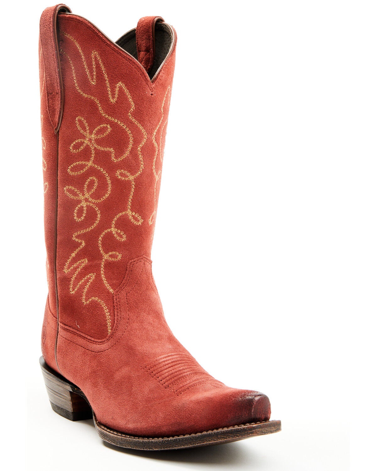 Image #1 - Ariat Women's Jukebox Suede Western Boots - Snip Toe, Red, hi-res