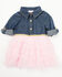 Image #1 - Sugar California Infant Girls' Denim Quarter Sleeve Sparkle Dress, Pink, hi-res