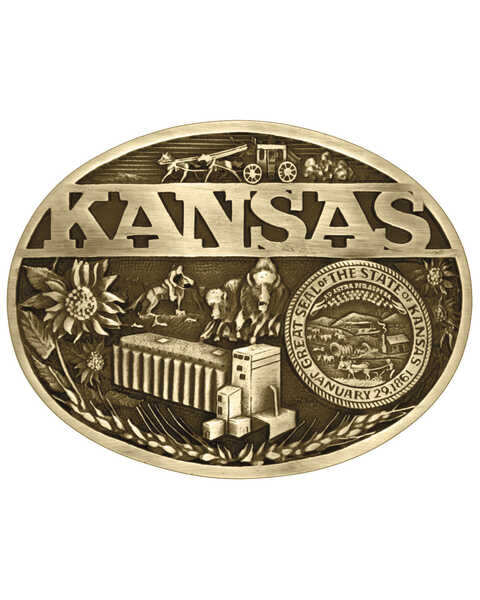 Montana Silversmiths Men's Kansas State Heritage Attitude Belt Buckle, Gold, hi-res