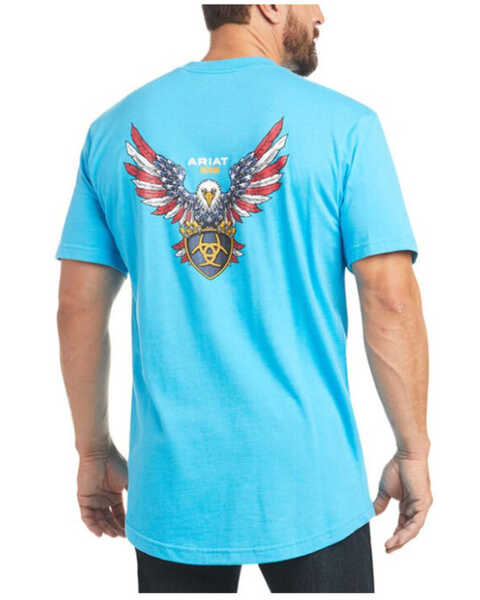 Image #2 - Ariat Men's Heather Turquoise Rebar Cotton Strong American Raptor Graphic Work T-Shirt, Turquoise, hi-res