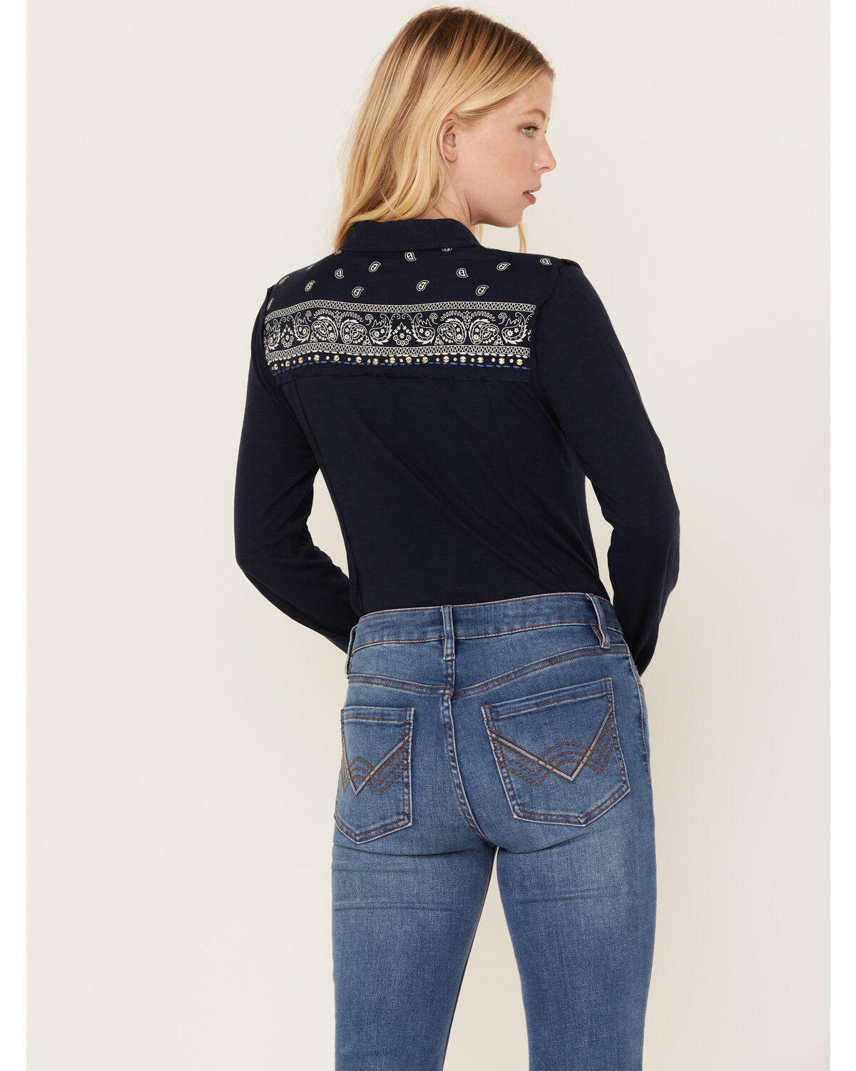 Image #4 - Idyllwind Women's Sawyer Bandana Studded Snappy Western Shirt, Indigo, hi-res