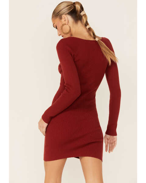 Image #3 - Lush Women's Long Sleeve Drawstring Sweater Dress, Rust Copper, hi-res