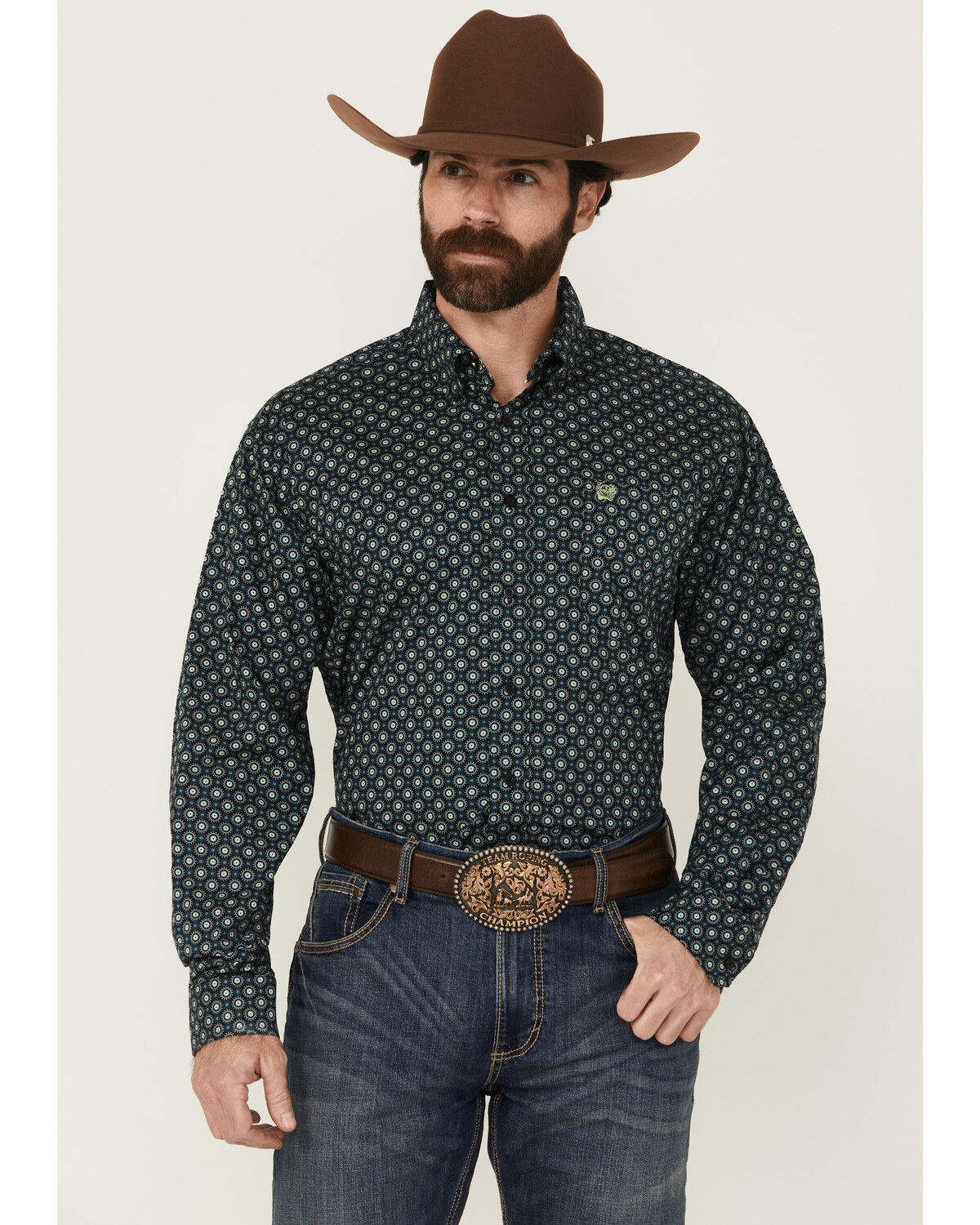 Image #1 - Cinch Men's Geo Print Long Sleeve Button-Down Western Shirt, Black, hi-res