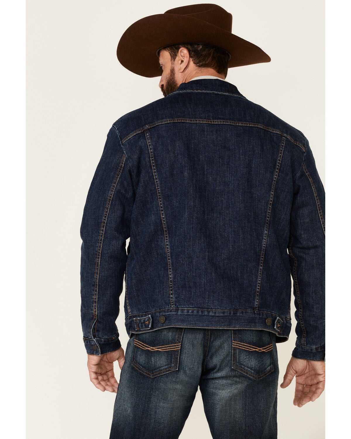 Image #4 - Wrangler Retro Men's Frontier Medium Wash Sherpa Lined Button Down Denim Jacket , , hi-res