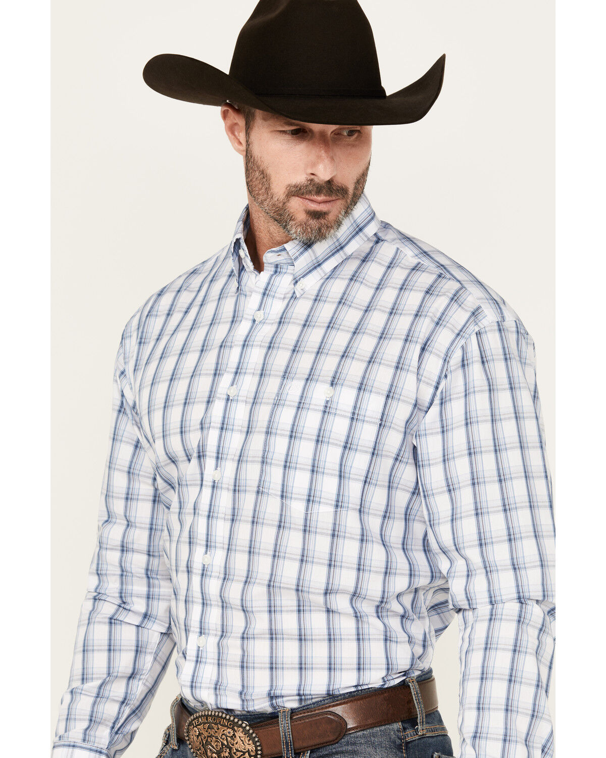Image #2 - Wrangler Men's Classics Plaid Print Long Sleeve Button-Down Western Shirt, Blue, hi-res