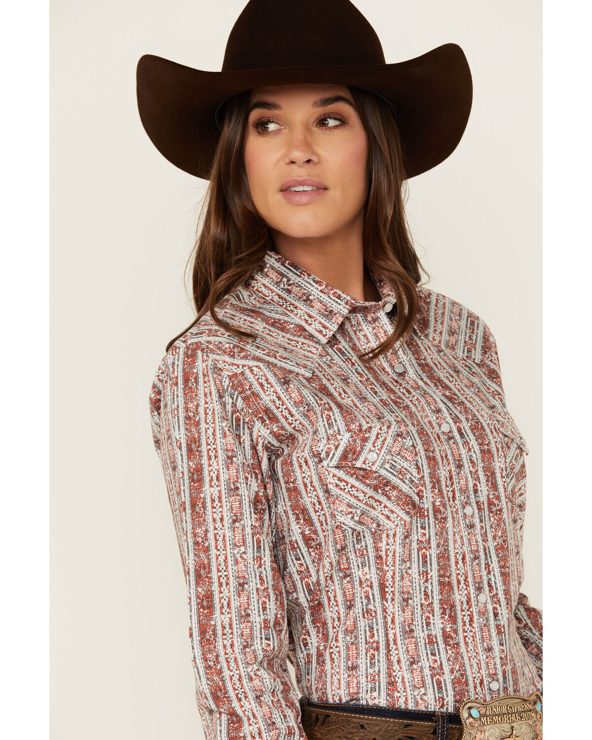 Image #2 - Rough Stock by Panhandle Women's Wallpaper Print Long Sleeve Pearl Snap Stretch Western Shirt, Orange, hi-res