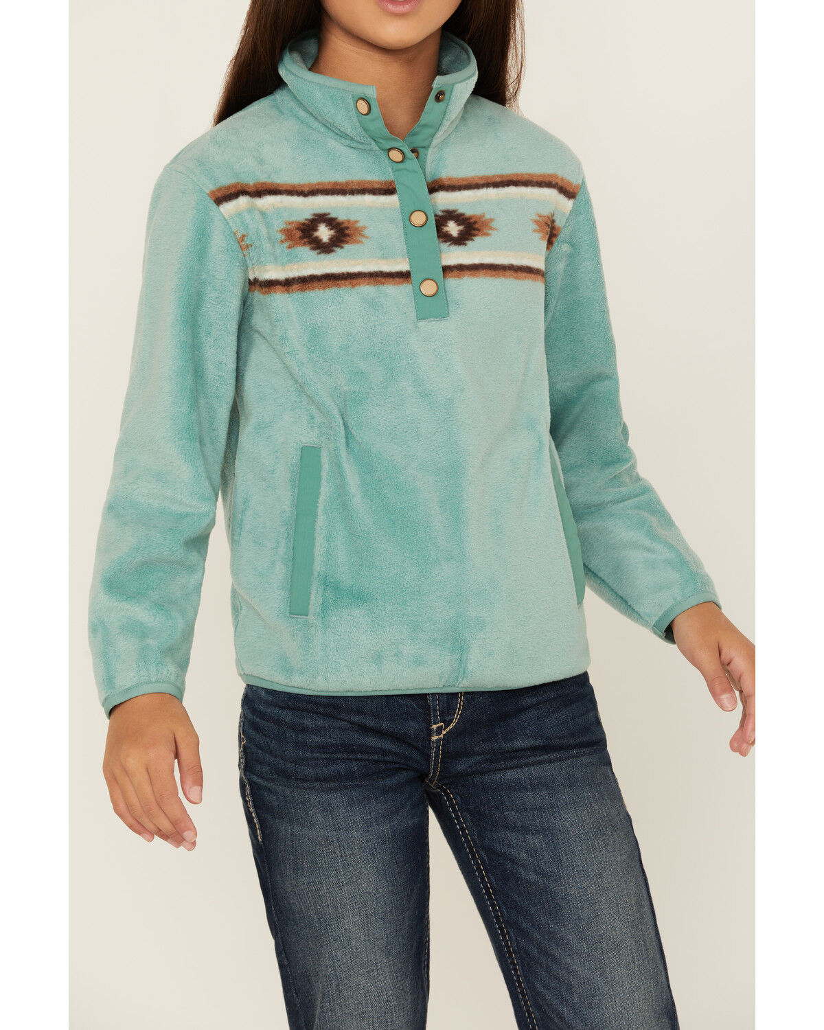 Image #3 - Cruel Girl Girls' Southwestern Fleece Pullover, Turquoise, hi-res