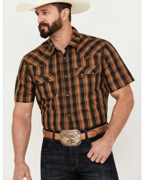 Cody James Men's Caliente Small Plaid Print Short Sleeve Western Snap Shirt, Turquoise, hi-res
