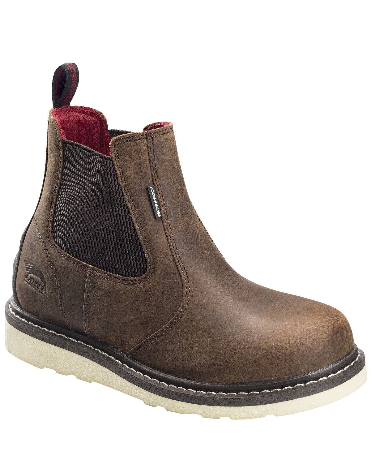 Avenger Men's Waterproof Wedge Chelsea Work Boots - Soft Toe, Brown, hi-res