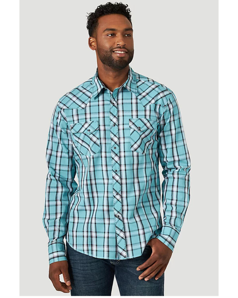 Wrangler Men's Teal Large Plaid Long Sleeve Fashion Snap Western Shirt , Teal, hi-res