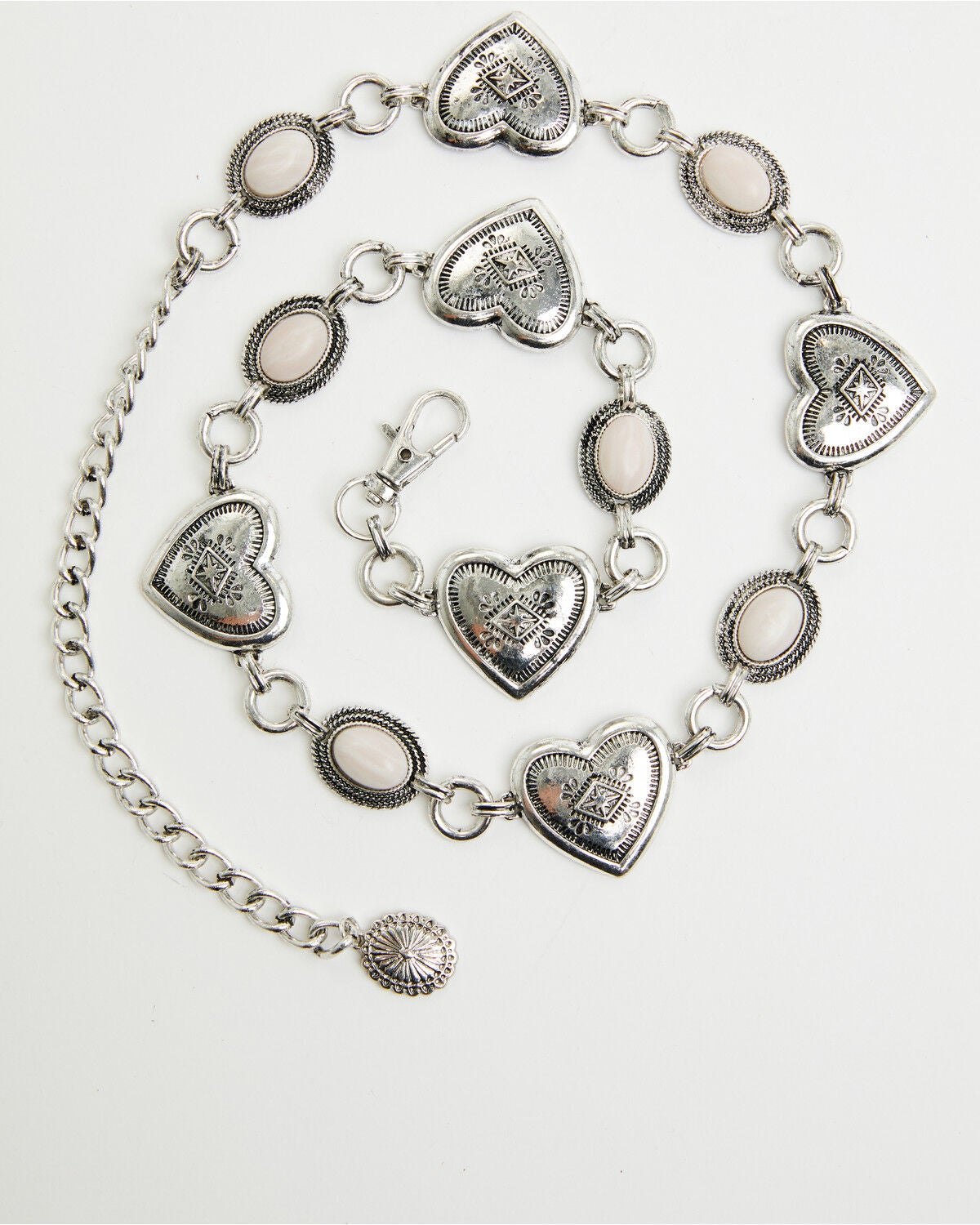 Shyanne Girls' Heart Concho Chain Belt, Silver, hi-res