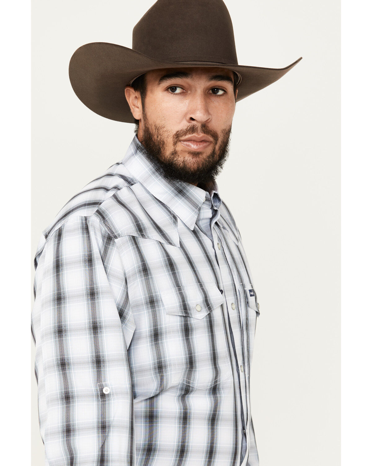 Image #2 - Wrangler Men's Plaid Print Long Sleeve Snap Western Performance Shirt, White, hi-res
