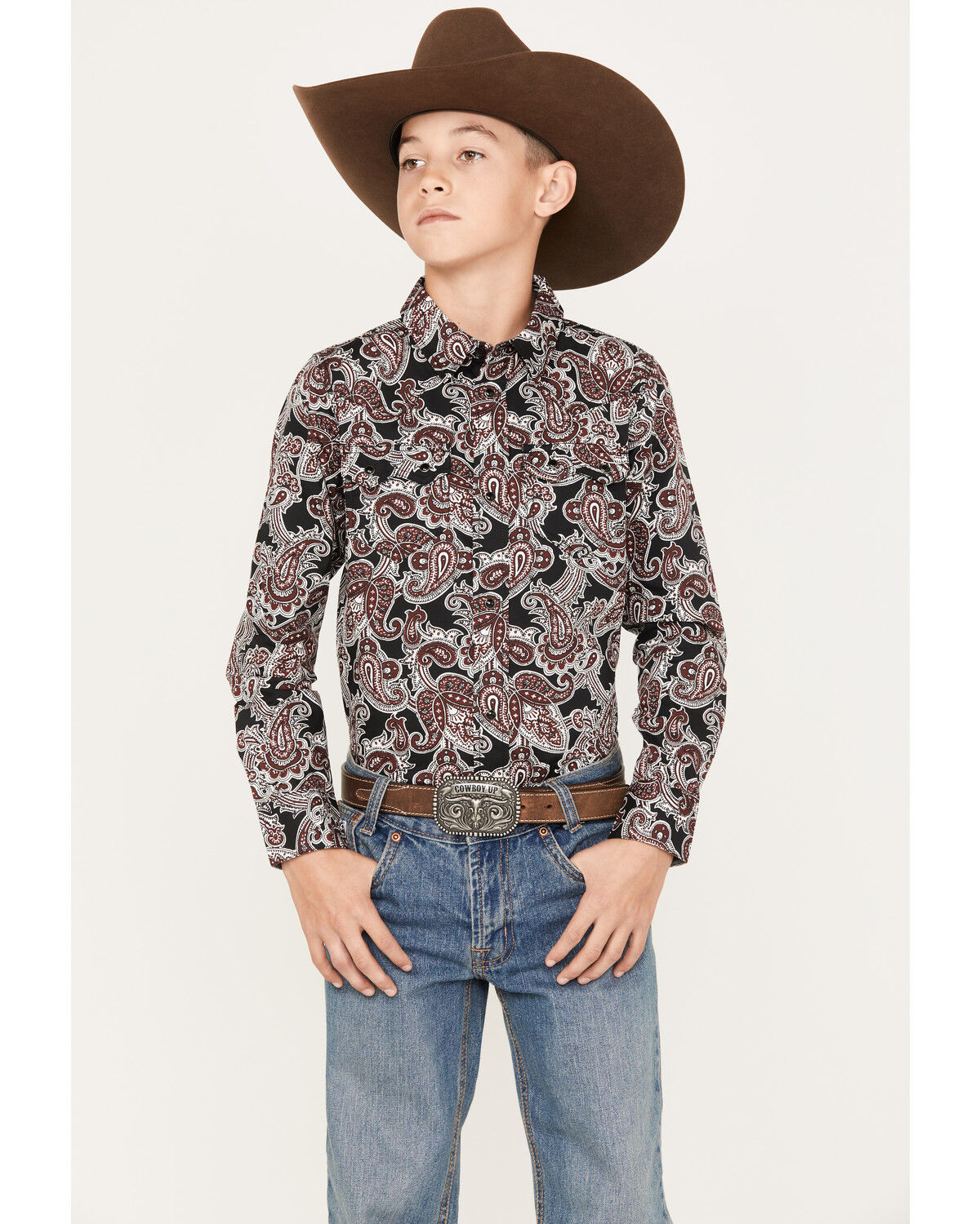 Image #1 - Cody James Boys' Johnny Ringo Long Sleeve Snap Western Shirt, Red, hi-res